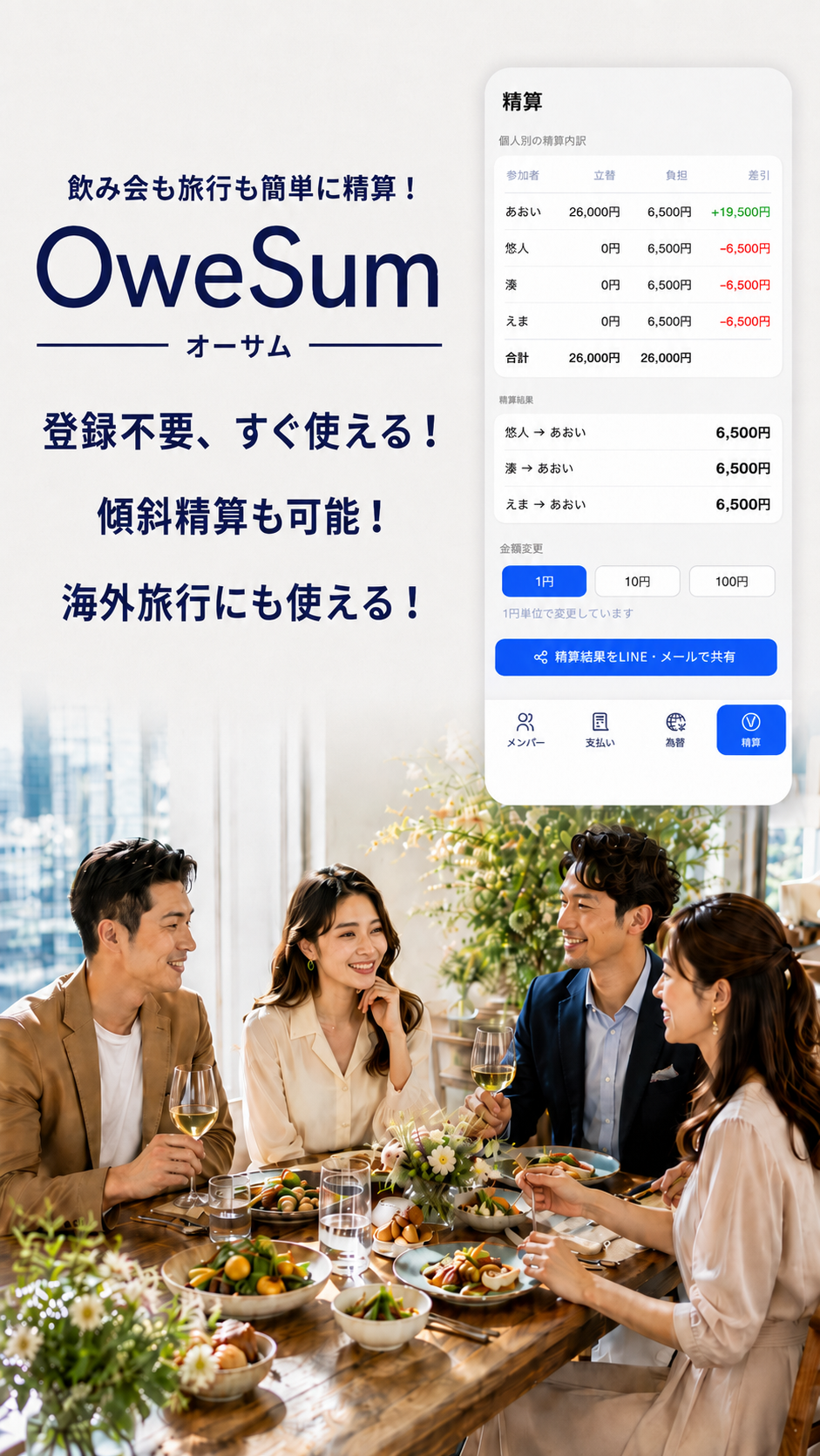 OweSum（オーサム）｜飲み会も旅行も簡単に精算